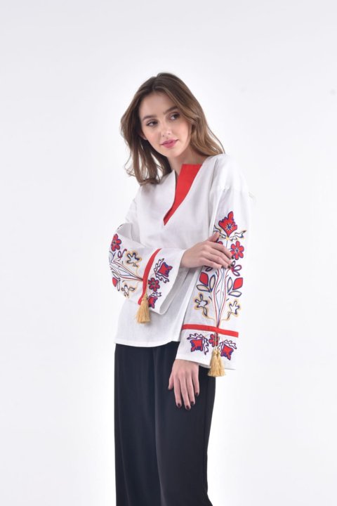 Vyshyvanka damă „Kvitucha Dolyna” albă de la 2KOLYORY