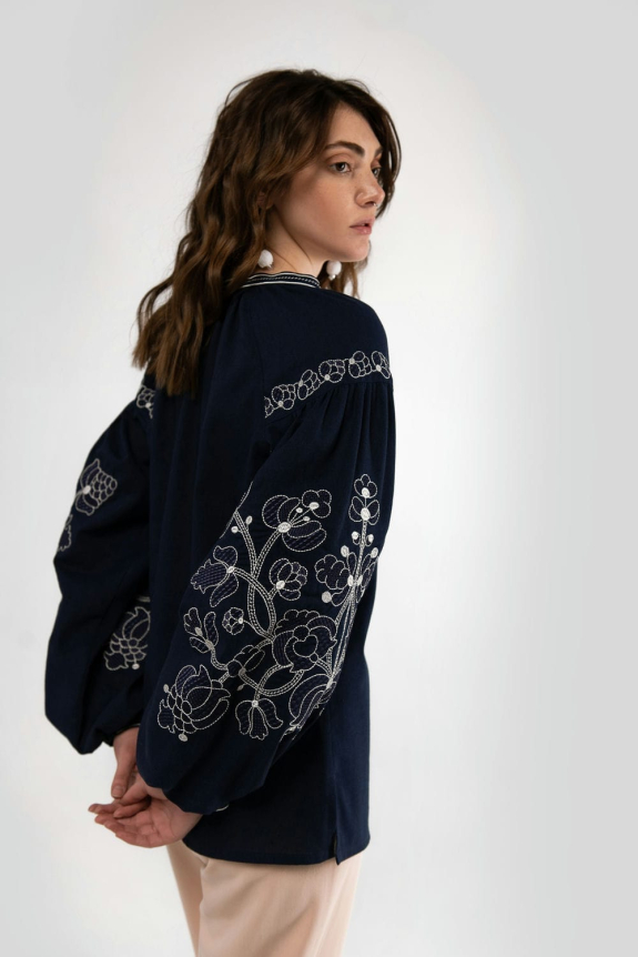 Women's embroidered "Swan" dark blue - the grace and sophistication of traditions
