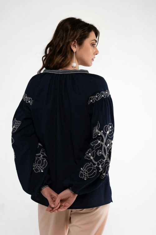 Women's embroidered "Swan" dark blue - the grace and sophistication of traditions