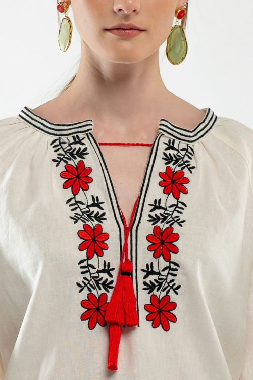 Women's embroidered shirt "Dolya" milk - tenderness and traditions in an elegant style
