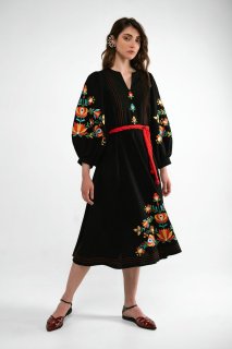 The embroidered dress "Dykanka" is black - exquisite Ukrainian style