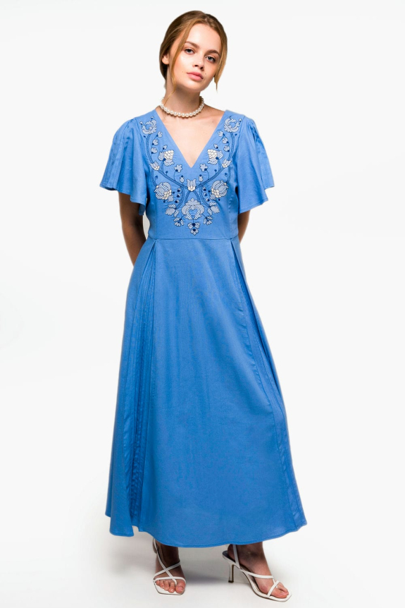 Платье вышиванка "Лебедивка" голубое