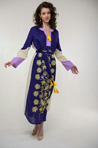 Вышитое платье Луга фиолет