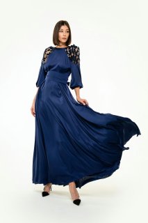 Embroidered dress Narechena darkblue - elegance and tradition in every detail.