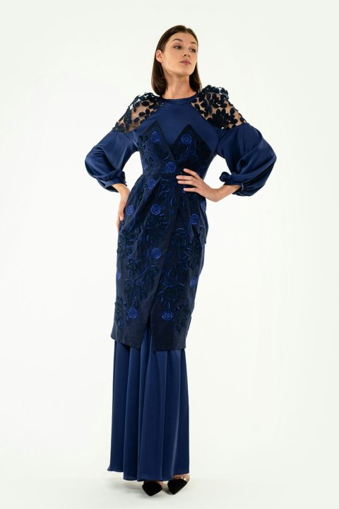 Vestido Bordado Feminino „Narechena” Azul-Escuro da 2KOLYORY