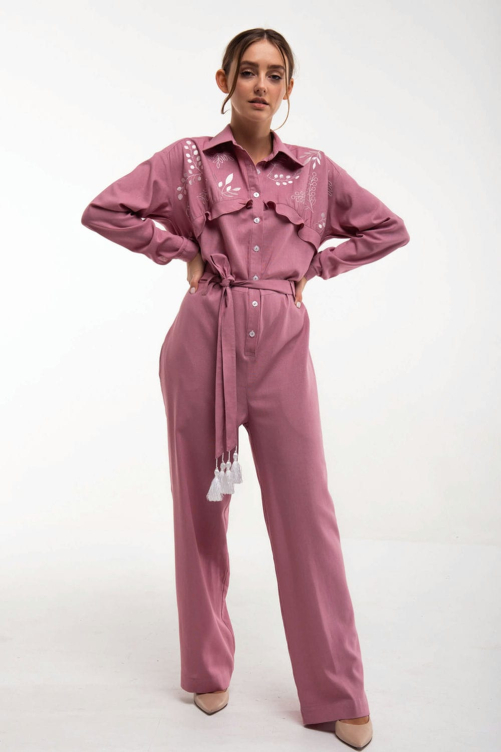 Overalls with "Susvittya" powder embroidery are a stylish and refined Ukrainian image.