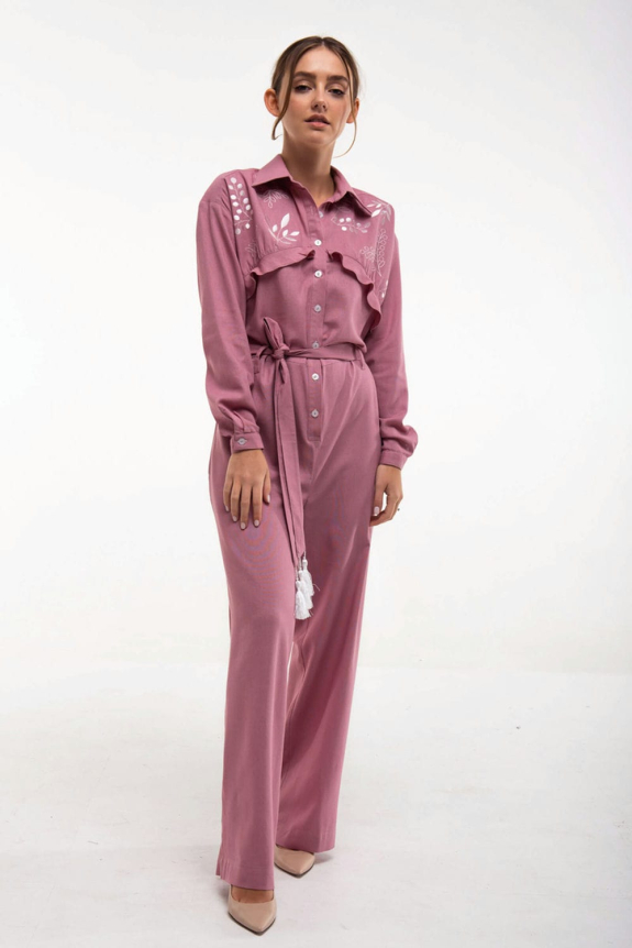 Комбинезон с вышивкой "Соцветие" пудра – стильный и изысканный украинский образ.