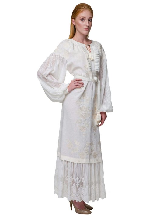 Besticktes Damenkleid „Molfarka” Milchweiß von 2KOLYORY