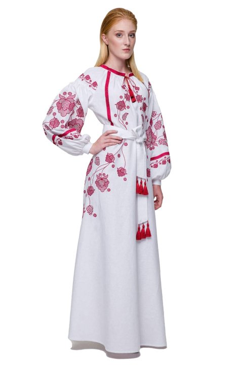 Robe brodée pour femme „Hromovytsia” bordeaux par 2KOLYORY