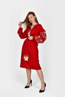 Dress embroidered "Vladarka" burgundy - refined style and the power of traditions