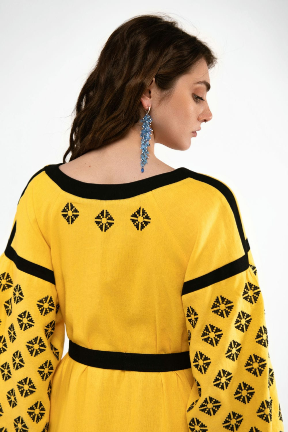 Yellow embroidered dress "Dolyna" - elegant Ukrainian style
