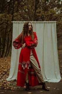 Dress embroidered "Suzirya" burgundy - elegant and refined Ukrainian style.