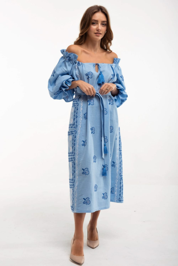 Платье вышиванка Барвинок голубое