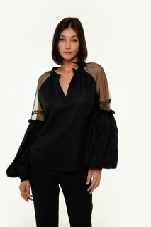 Stylish embroidered blouse ‘Marevo’ – a refined black ethnic look