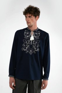 Men’s Embroidered Shirt ‘Lebedin’ Dark Blue - Style and Tradition