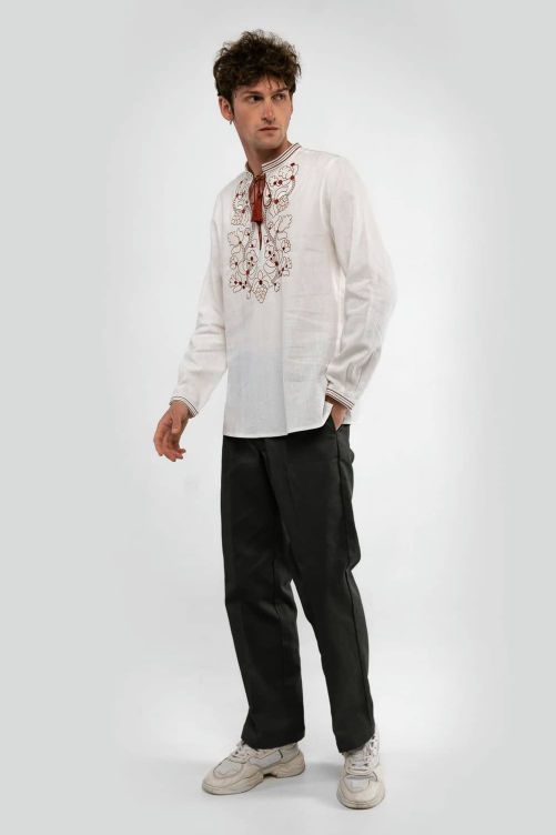Men's Embroidered Shirt "Lebedyn" Cream – Traditional Ukrainian Style