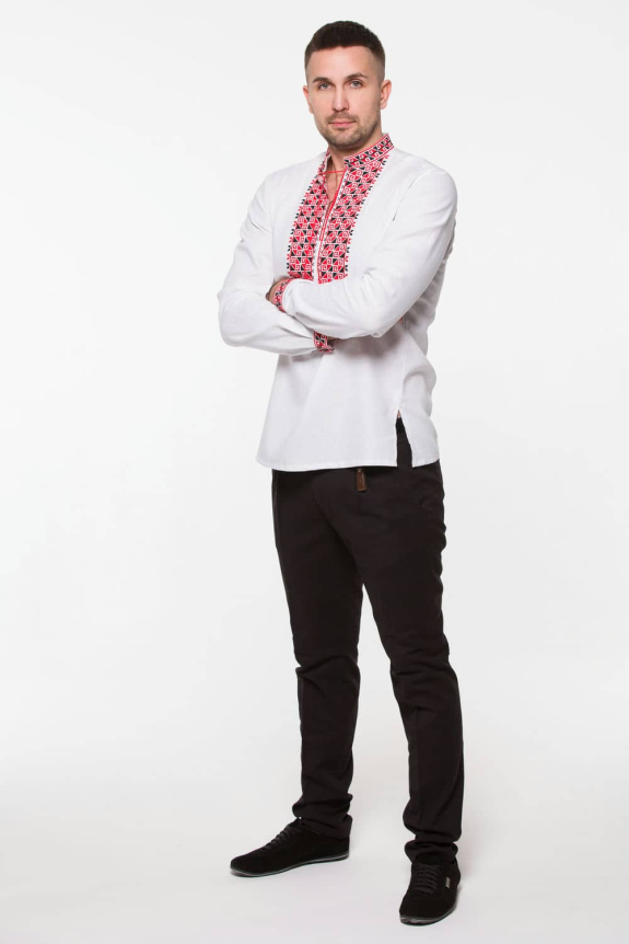 Men's embroidered shirt "Two Elements" red and black - strength and authenticity