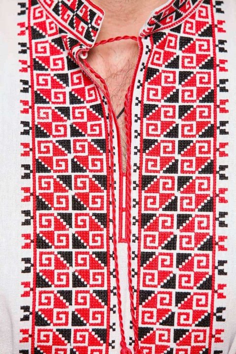 Camisa bordada masculina (vyshyvanka) „Dvi Styhii” rojo y negro de 2KOLYORY