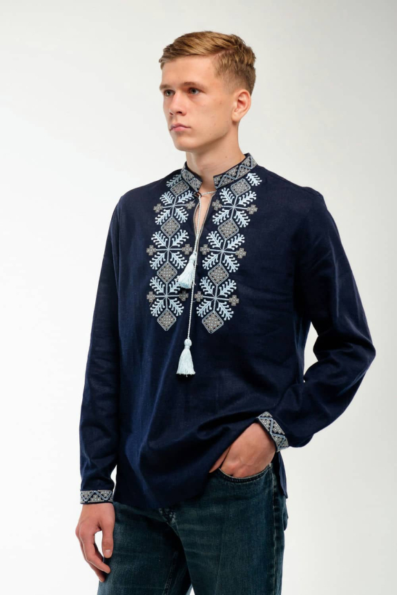 Men's dark blue embroidered shirt "Spadok" - deep color and style