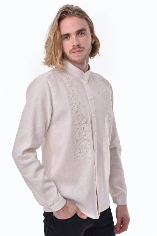 Men's embroidered shirt "Strength" milk - a combination of traditions and confidence