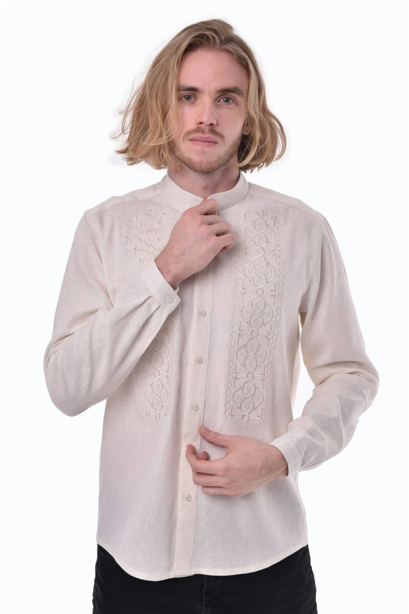 Men's embroidered shirt "Strength" milk - a combination of traditions and confidence