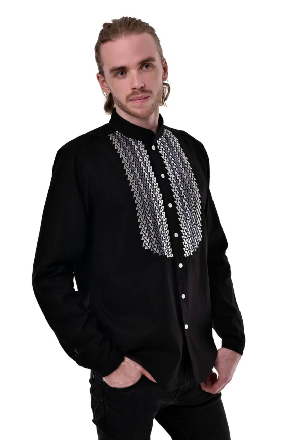 Men's black embroidered shirt "Whisper" - elegance and national style