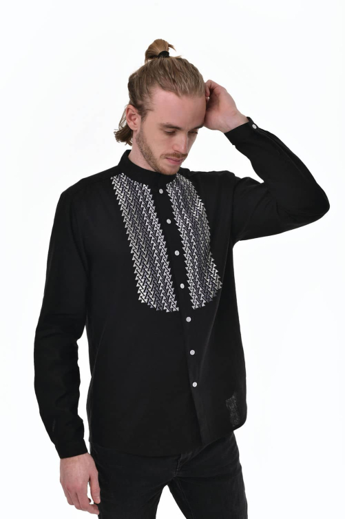 Men's black embroidered shirt "Whisper" - elegance and national style