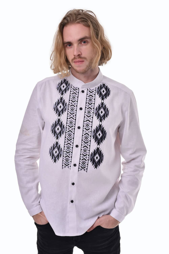 Men's white embroidered shirt "Zvaga" is an exquisite national image