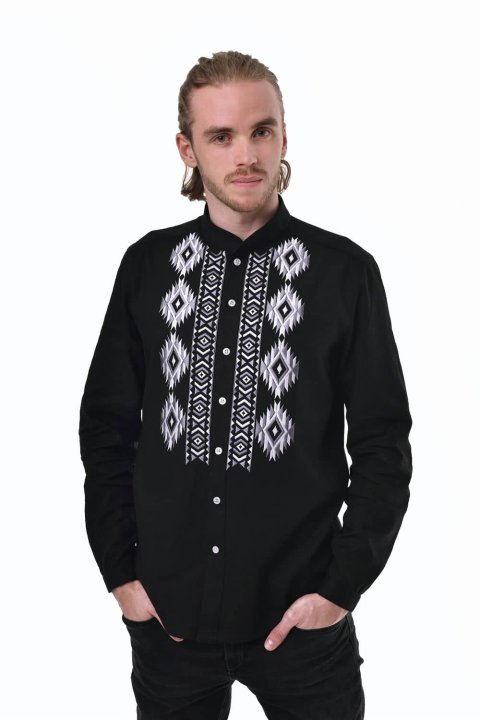 Chemise homme brodée noire « Zvaha » (Courage) – élégance et tradition ukrainienne