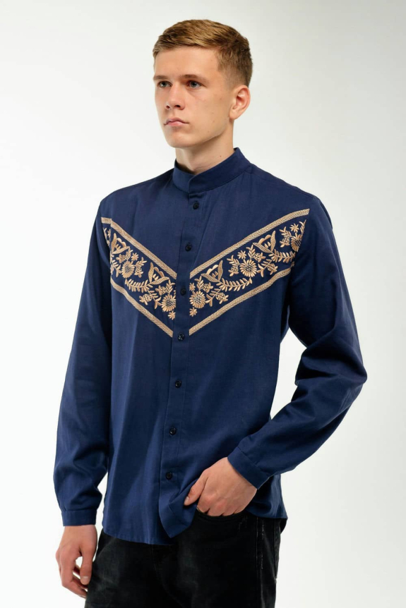 Embroidered shirt for men dark blue