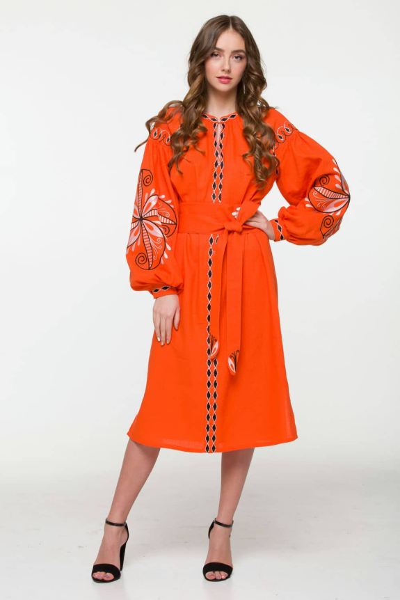 Сукні вишиванки для мами та доці "Пробудження" оранж – яскравий і теплий сімейний образ.