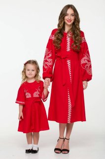 Embroidered dresses for mother and daughter "Vesnyanka" burgundy - style and unity in a family look.