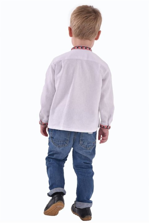 Camisa bordada para rapaz «Dvi styii» vermelha - estilo vibrante e tradições.