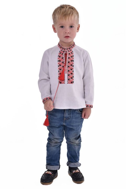 Cămașă brodată pentru băieți «Dvi styii» roșie - stil luminos și tradiții.