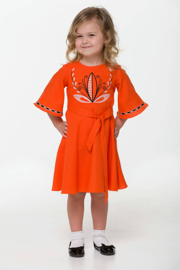 Girl dress embroidered "Awakening" orange