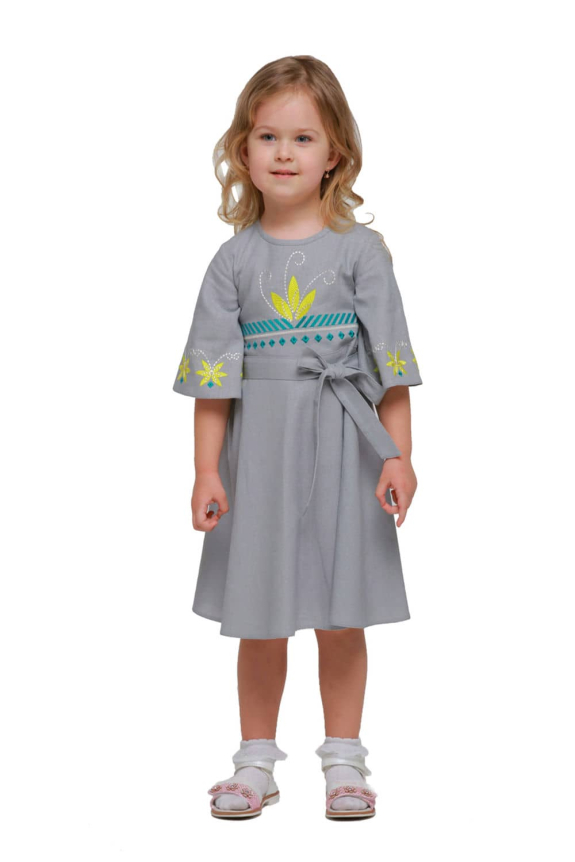 Детское платье вышиванка "Сияние" серое