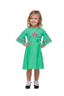 Children's embroidered dress "Shining" mint - a stylish combination of elegance and traditional motifs.