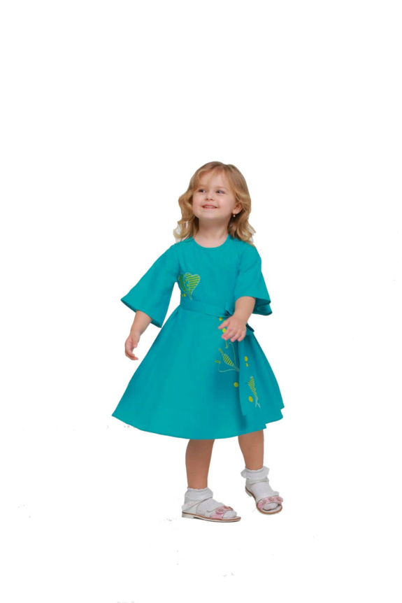 Детское платье вышиванка «Первоцвет » бирюзовe