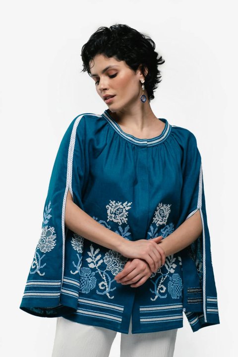 Chemise brodée femme "Knyazhna" bleu sarcelle par 2KOLYORY