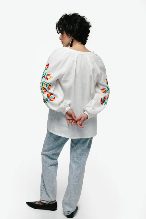 Women's embroidered shirt "Dykanka" milk - an elegant and elegant Ukrainian image.