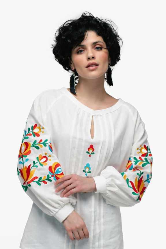 Women's embroidered shirt "Dykanka" milk - an elegant and elegant Ukrainian image.