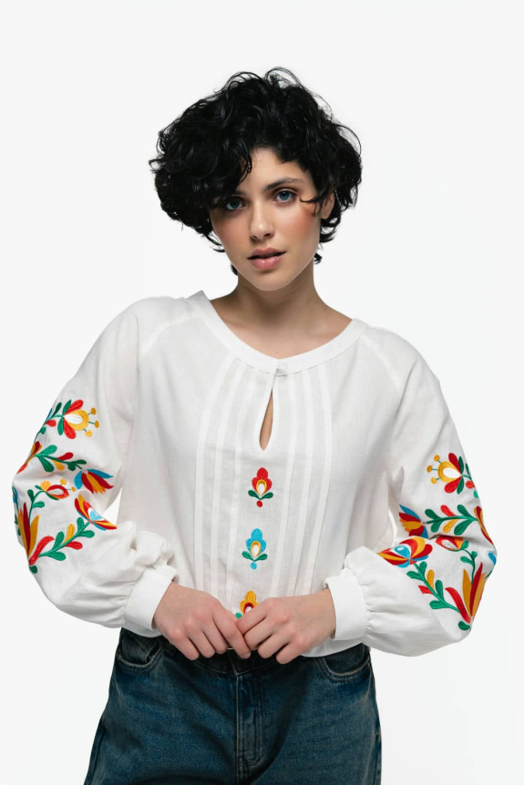 Women's embroidered shirt "Dykanka" milk - an elegant and elegant Ukrainian image.