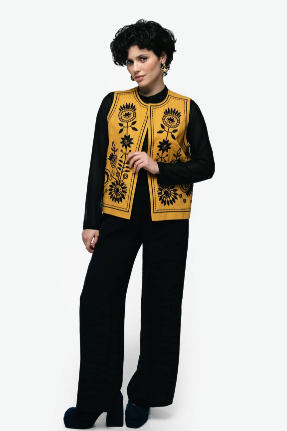 Embroidered women's vest "Petrykivka" ocher