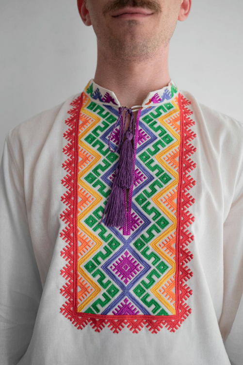 Мужская вышиванка Веселка молочная