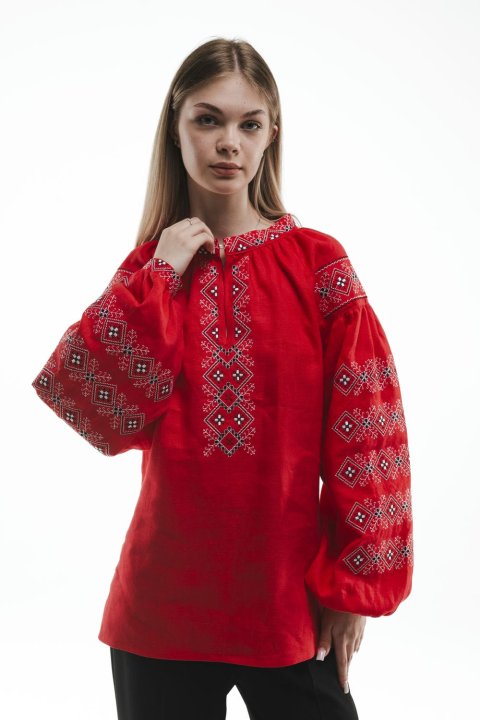 Chaqueta bordada para mujer "Sumska" roja: una imagen ucraniana brillante y elegante.