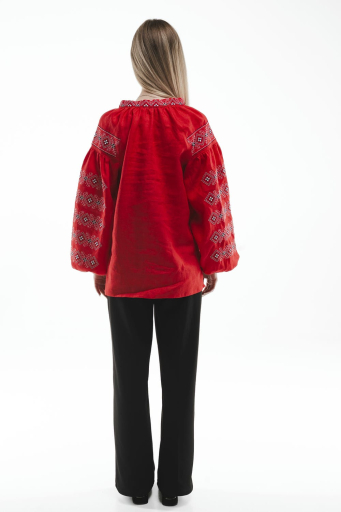 Women's embroidered "Sumska" red jacket - a bright and elegant Ukrainian image.