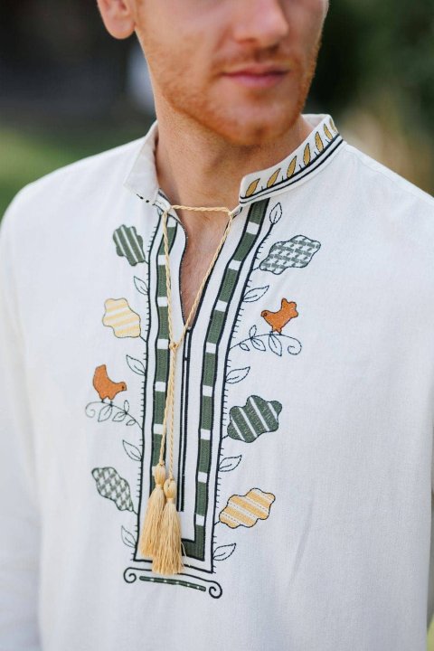 Vyshyvanka masculina „Ostap” color crema de 2KOLYORY