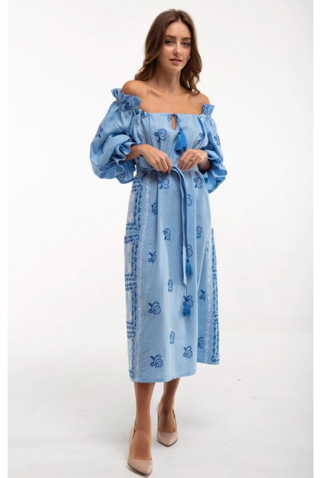 Платье вышиванка Барвинок голубое