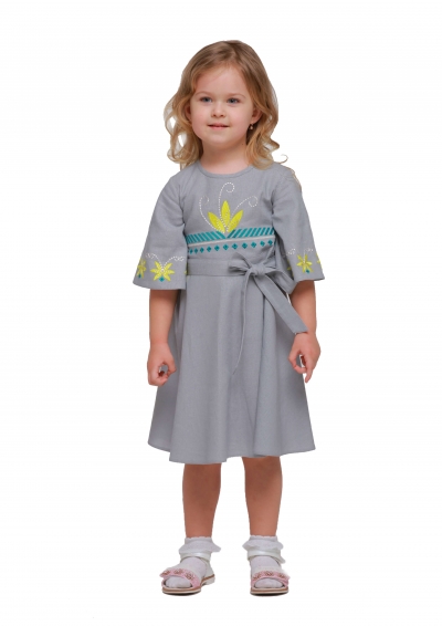 Детское платье вышиванка "Сияние" серое